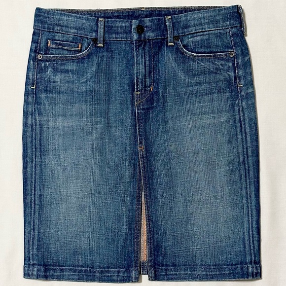 Citizens of Humanity Sophia Split Front Distressed Denim Knee Length Skirt - 6 - Picture 4 of 16